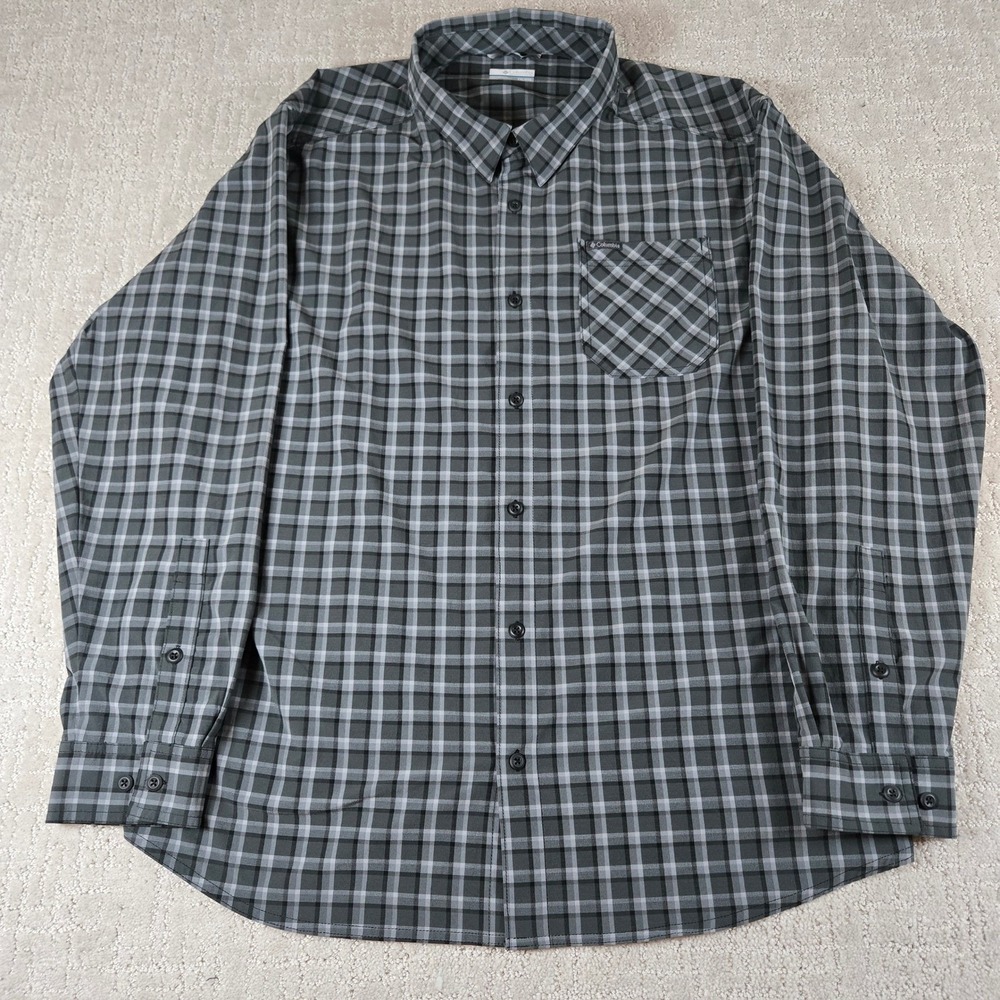 Columbia Mens XXL Black‎ Plaid Long Sleeve Button Down Hiking Shirt Pocket